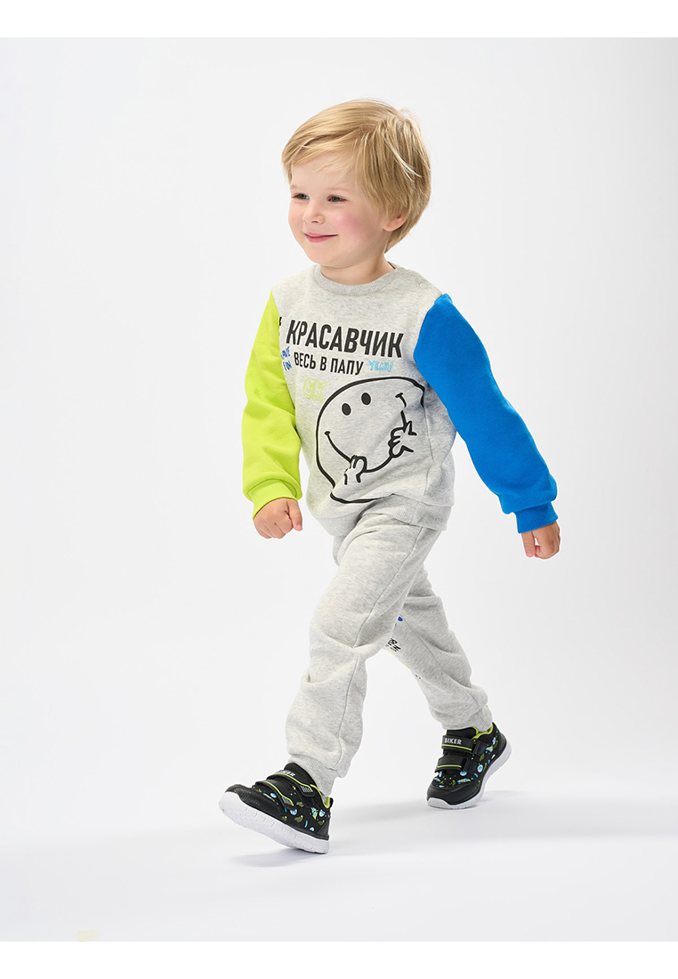 Свитшот детский Kari baby AW23B07603509, серый, светло-зеленый, синий, 74