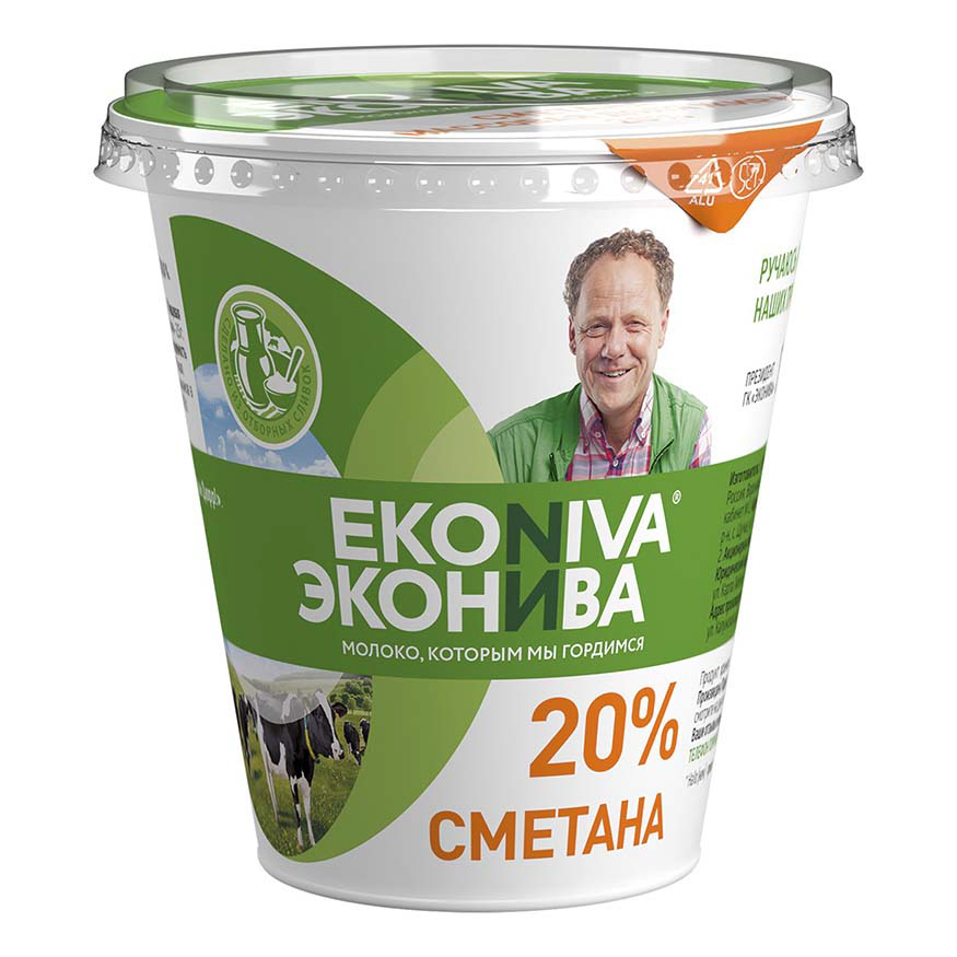 Сметана ЭкоНива 20%, бзмж, 300 г