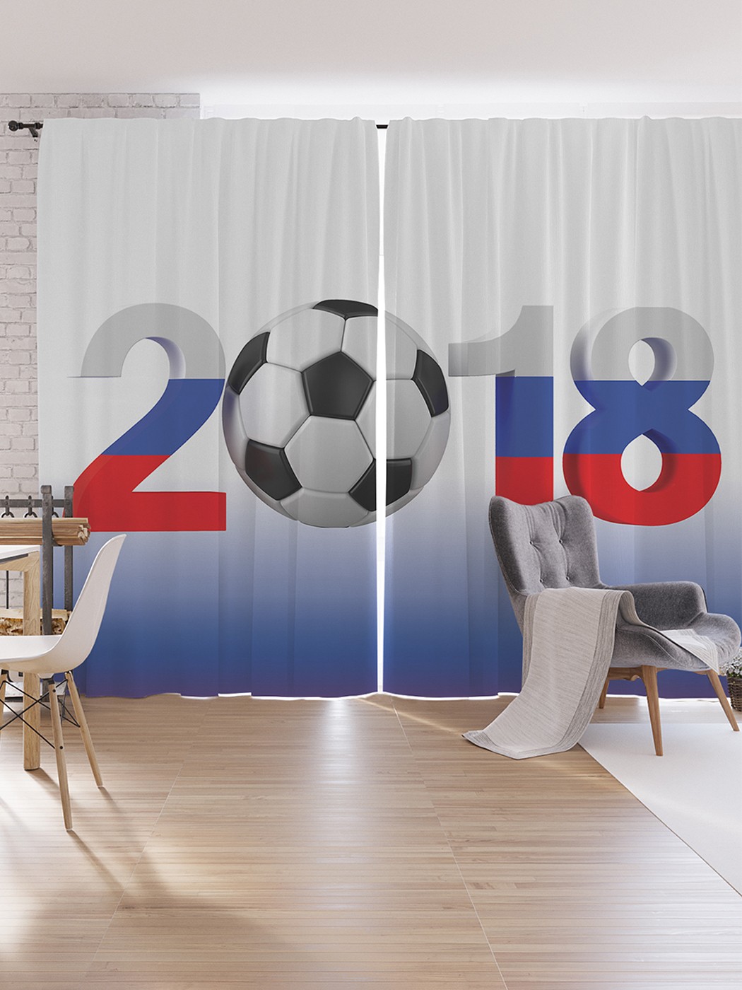 фото Шторы под лён joyarty "футбол 2018", серия oxford delux, 340х265 см