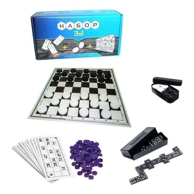 

Набор 3 в 1 Лото домино, шашки с игровым полем
