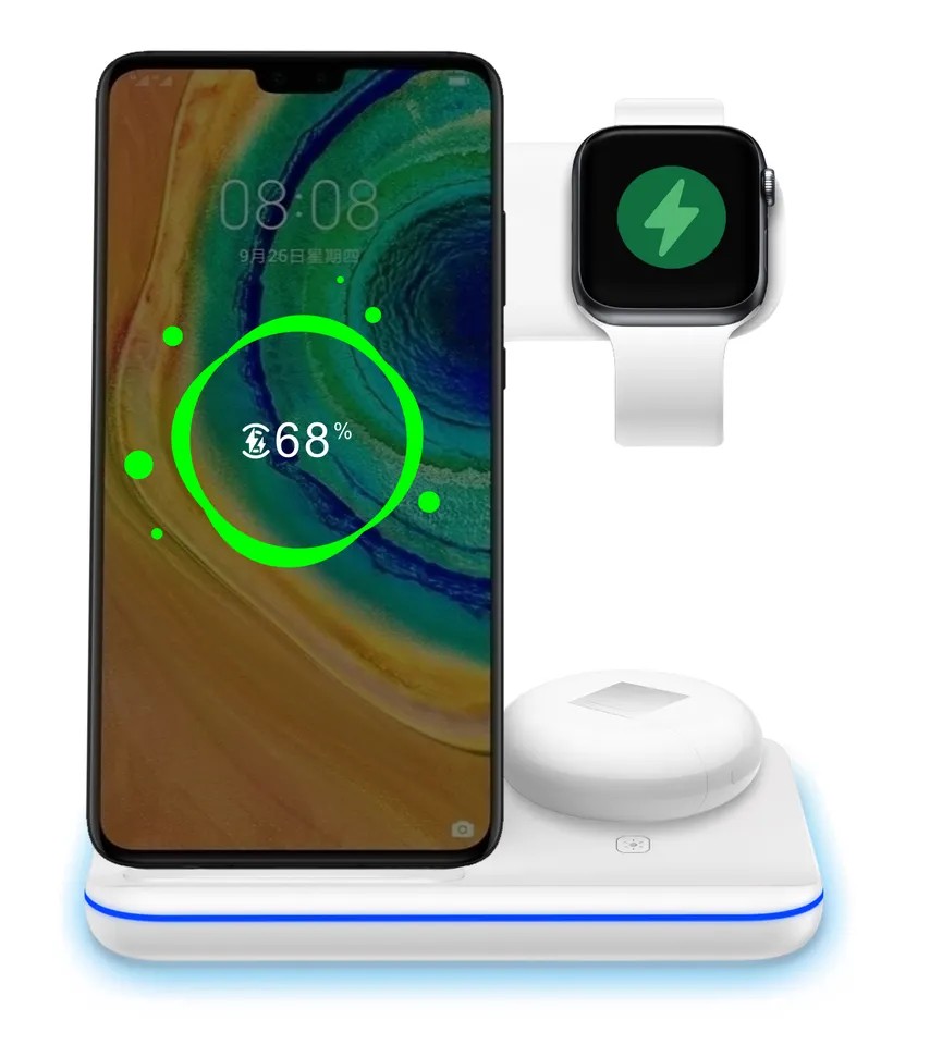 Беспроводное зарядное устройство 3in1 для iPhone/Apple Watch/AirPods, 15W, White