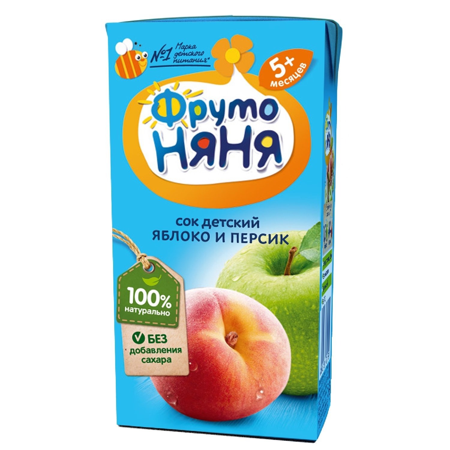 Сок ФрутоНяня яблоко-персик без сахара неосветленный, 0,2 л