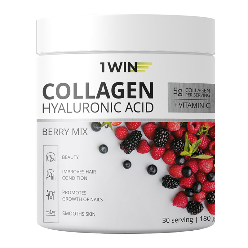 

Коллаген 1WIN Collagen, Hyaluronic Acid + Vitamin C, 180 грамм, вкус: ягодный микс