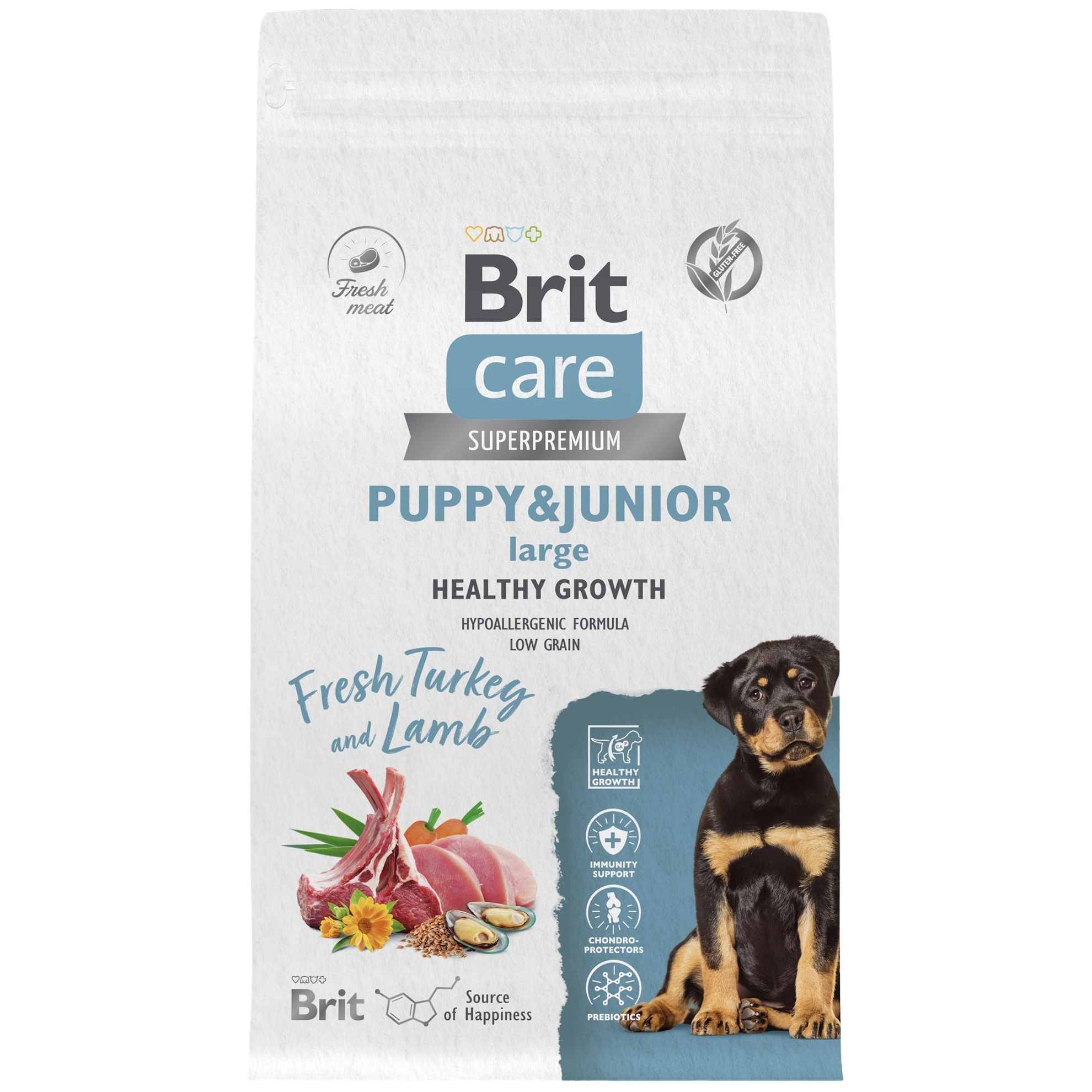 

Сухой корм для щенков BRIT CARE Puppy&Junior L Healthy Growth с индейкой и ягненком, 3 кг