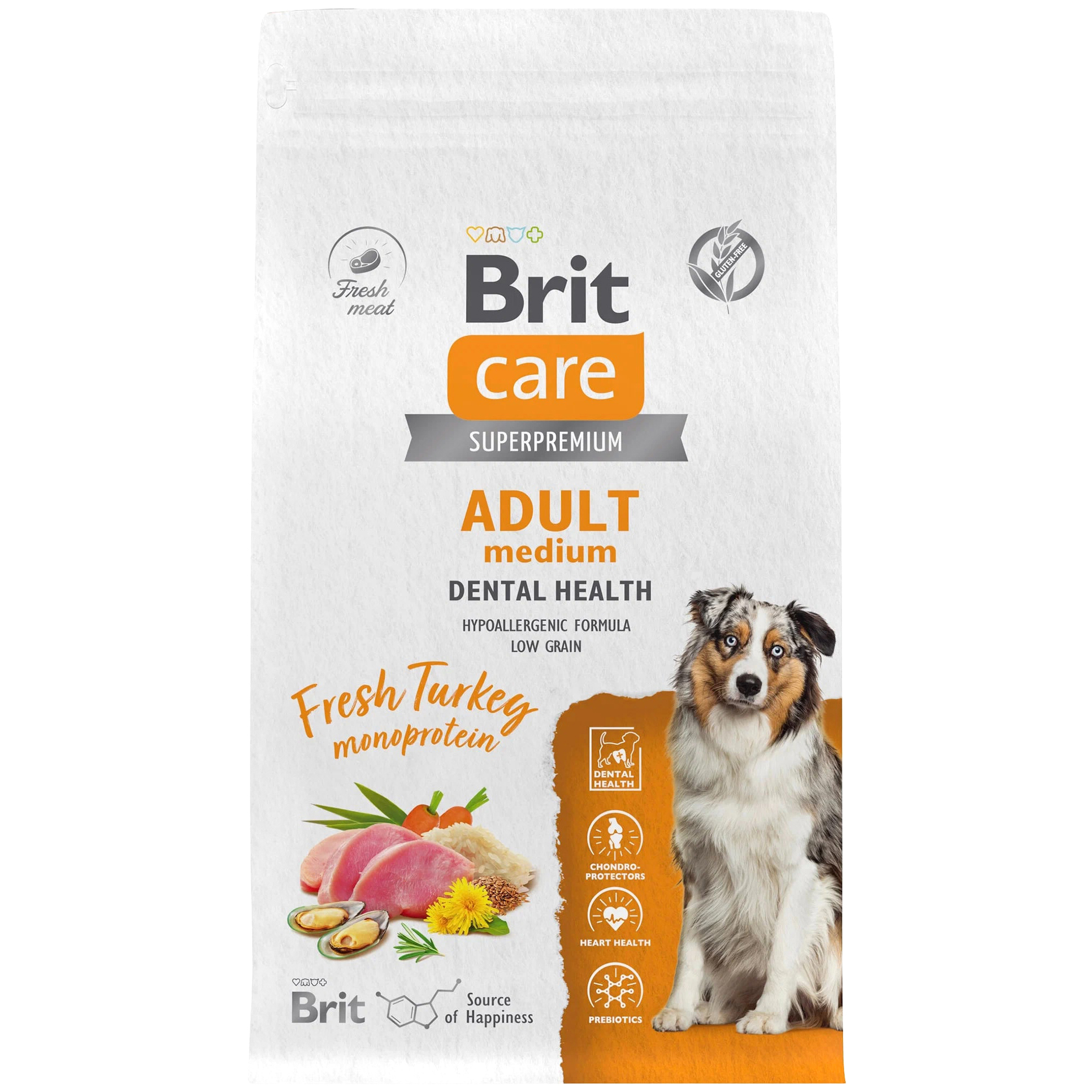 Сухой корм для собак BRIT CARE Adult M Dental Health с индейкой и уткой, 1,5 кг