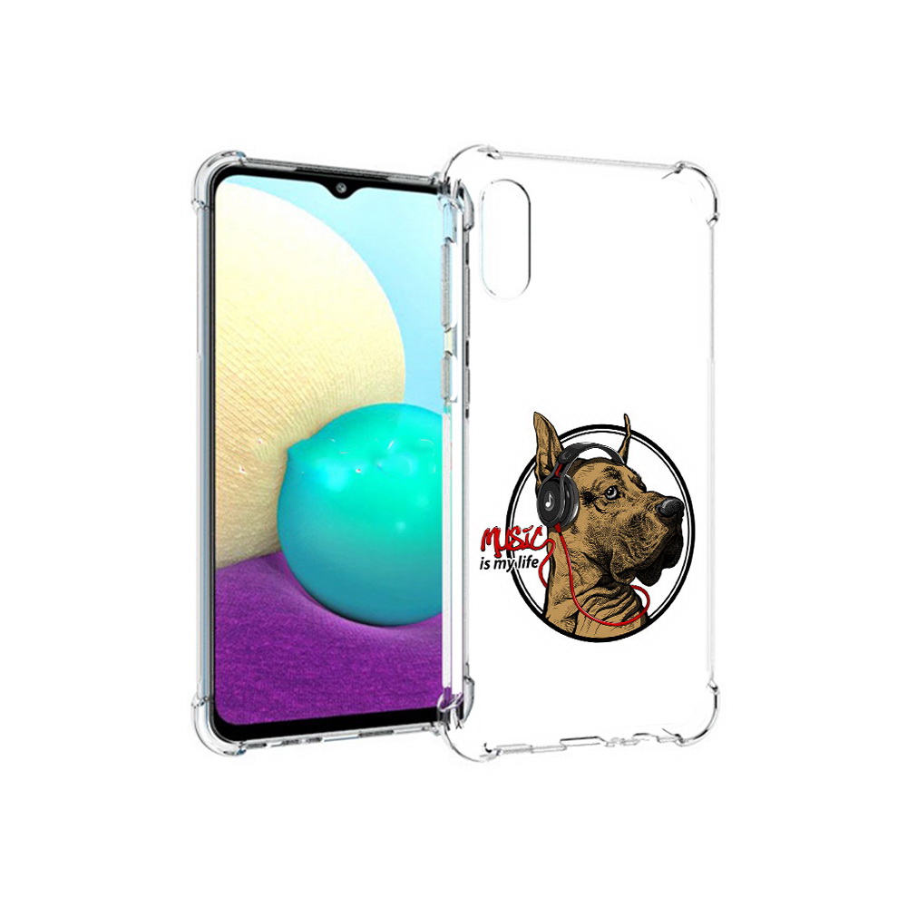 

Чехол MyPads Tocco для Samsung Galaxy M02 музыкальная собака (PT157689.478.490), Прозрачный, Tocco