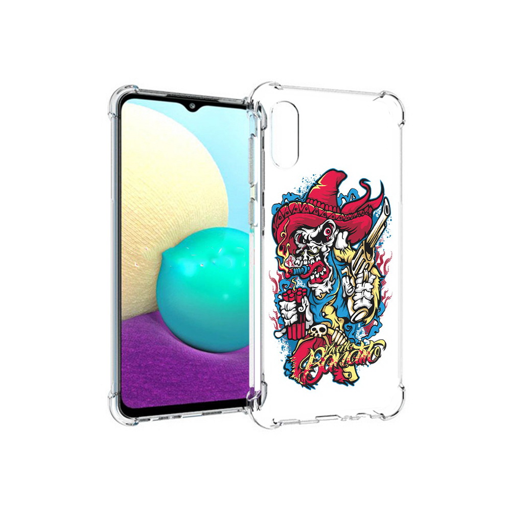 

Чехол MyPads Tocco для Samsung Galaxy M02 нарисованный скелет с писталетом, Прозрачный, Tocco