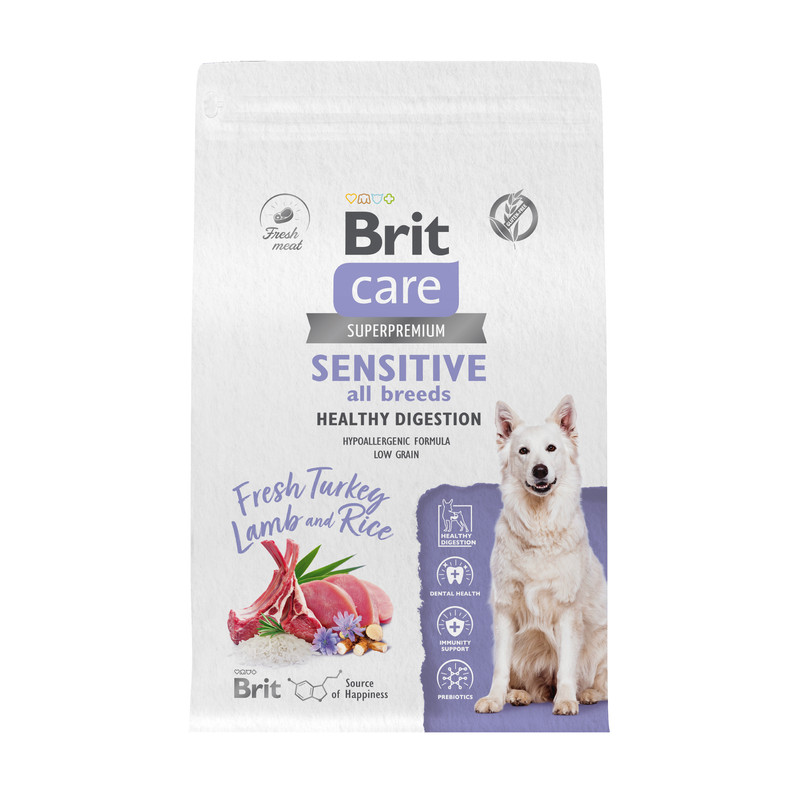 Сухой корм для собак BRIT CARE Adult Sensitive Healthy Digestion, индейка и ягненок,1,5 кг