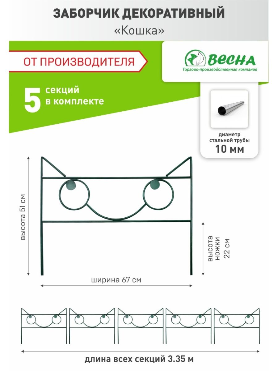 Декоративное ограждение металлическое ТПК Весна, Заборчик садовый Кошка