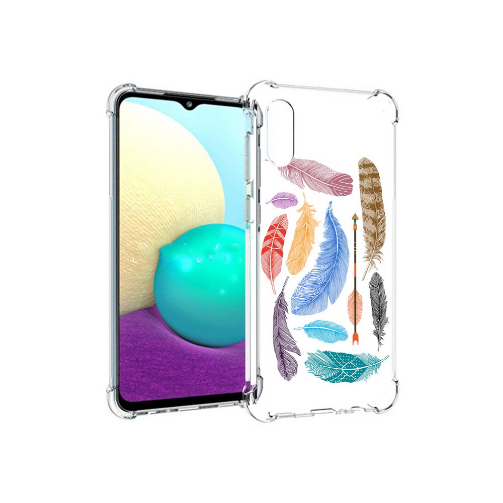 

Чехол MyPads Tocco для Samsung Galaxy M02 разноцветные перья (PT157689.478.572), Прозрачный, Tocco