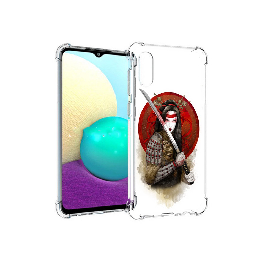 

Чехол MyPads Tocco для Samsung Galaxy M02 рисованная девушка с катаной (PT157689.478.580), Прозрачный, Tocco
