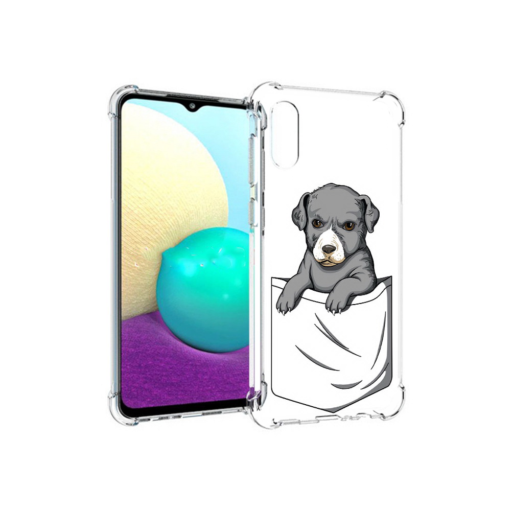 

Чехол MyPads Tocco для Samsung Galaxy M02 собачка в кармане (PT157689.478.611), Прозрачный, Tocco