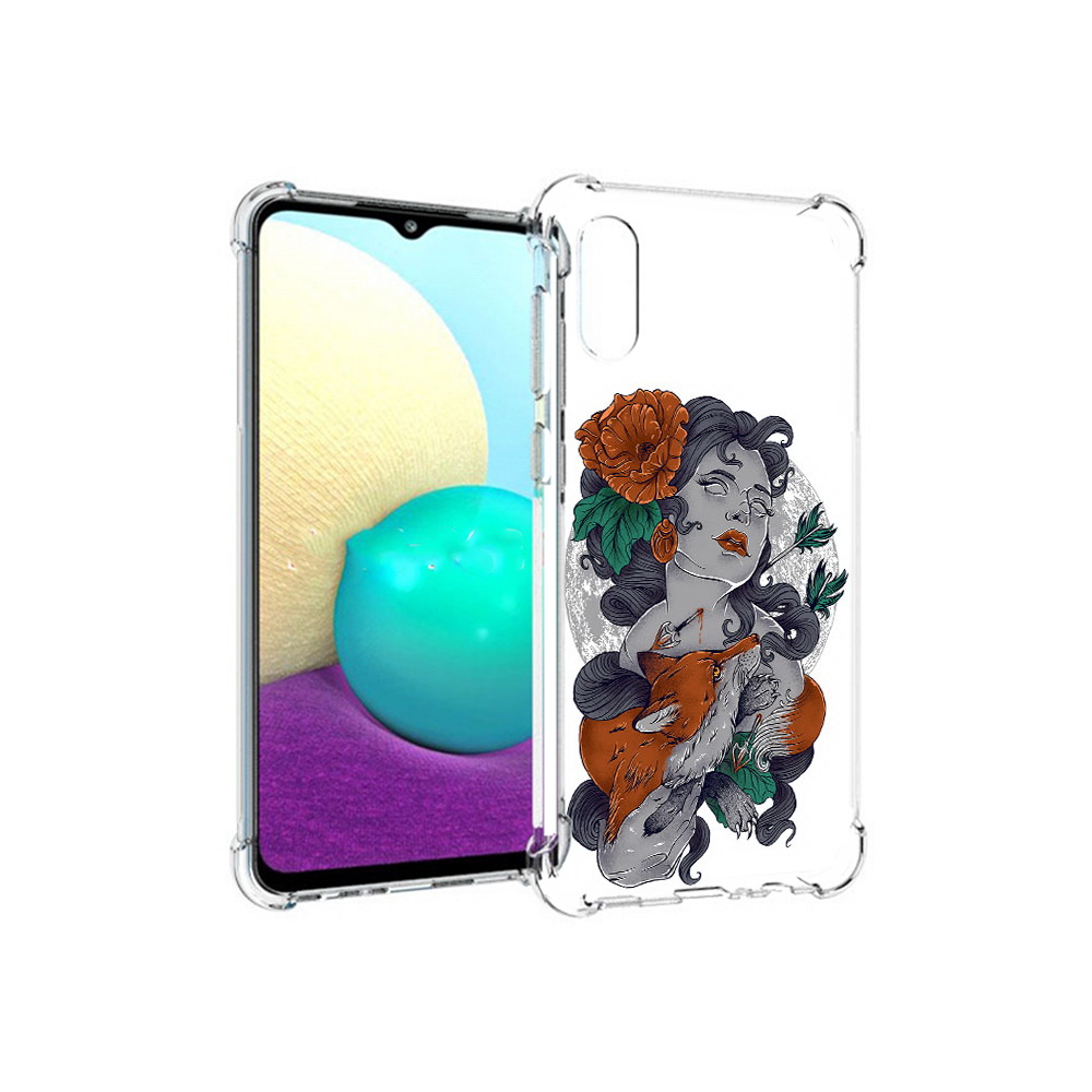 

Чехол MyPads Tocco для Samsung Galaxy M02 темная девушка с лисой (PT157689.478.639), Прозрачный, Tocco
