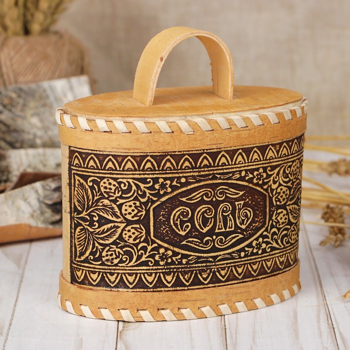 

Туес «Соль», 14x8,5x15 см, береста, Коричневый