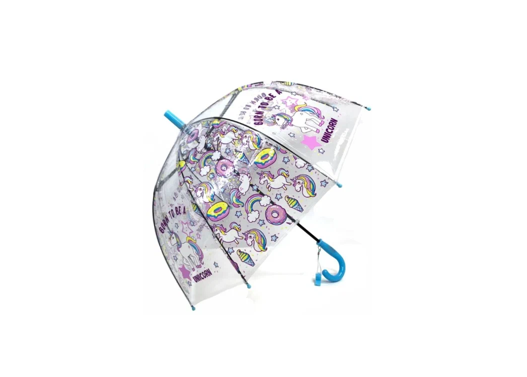 Зонт-трость детский Galaxy C-520 Единорог полуавтомат, голубой 11452-1