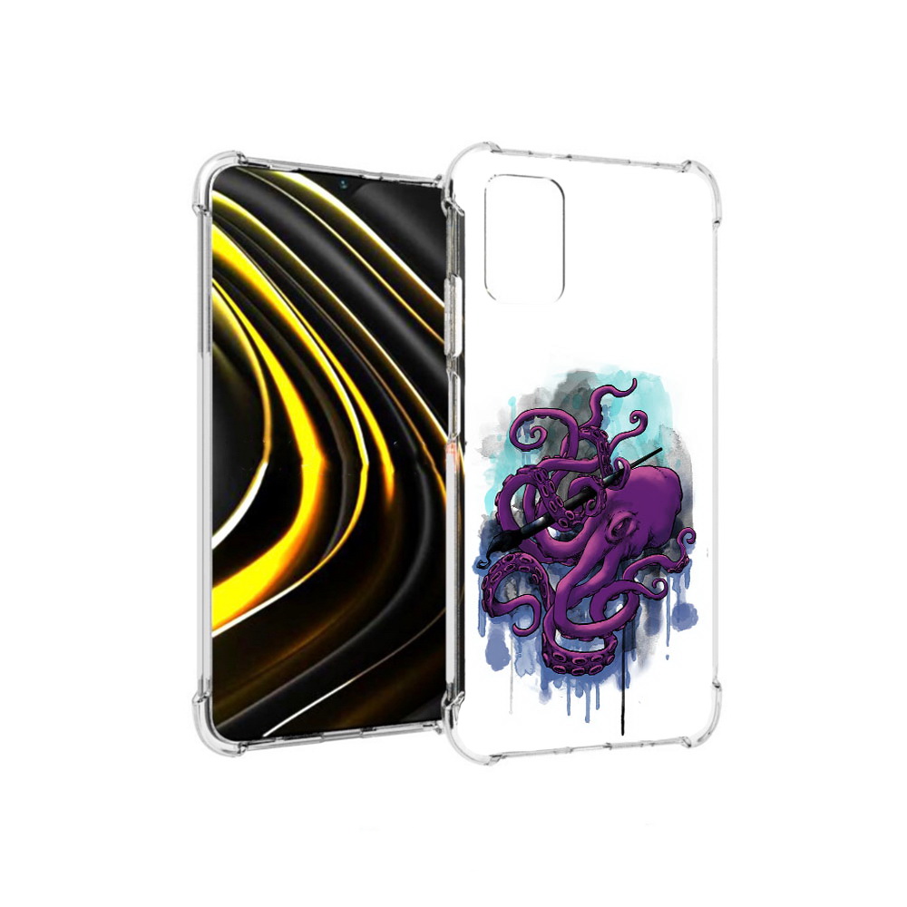 

Чехол MyPads Tocco для Xiaomi Poco M3 фиолетовый осьминог (PT156204.280.658), Прозрачный, Tocco