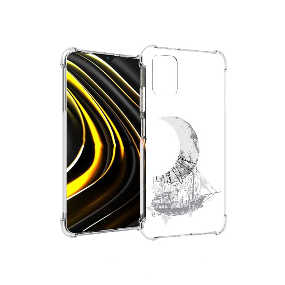

Чехол MyPads Tocco для Xiaomi Poco M3 черно белый корабль полумесяц (PT156204.280.684), Прозрачный, Tocco