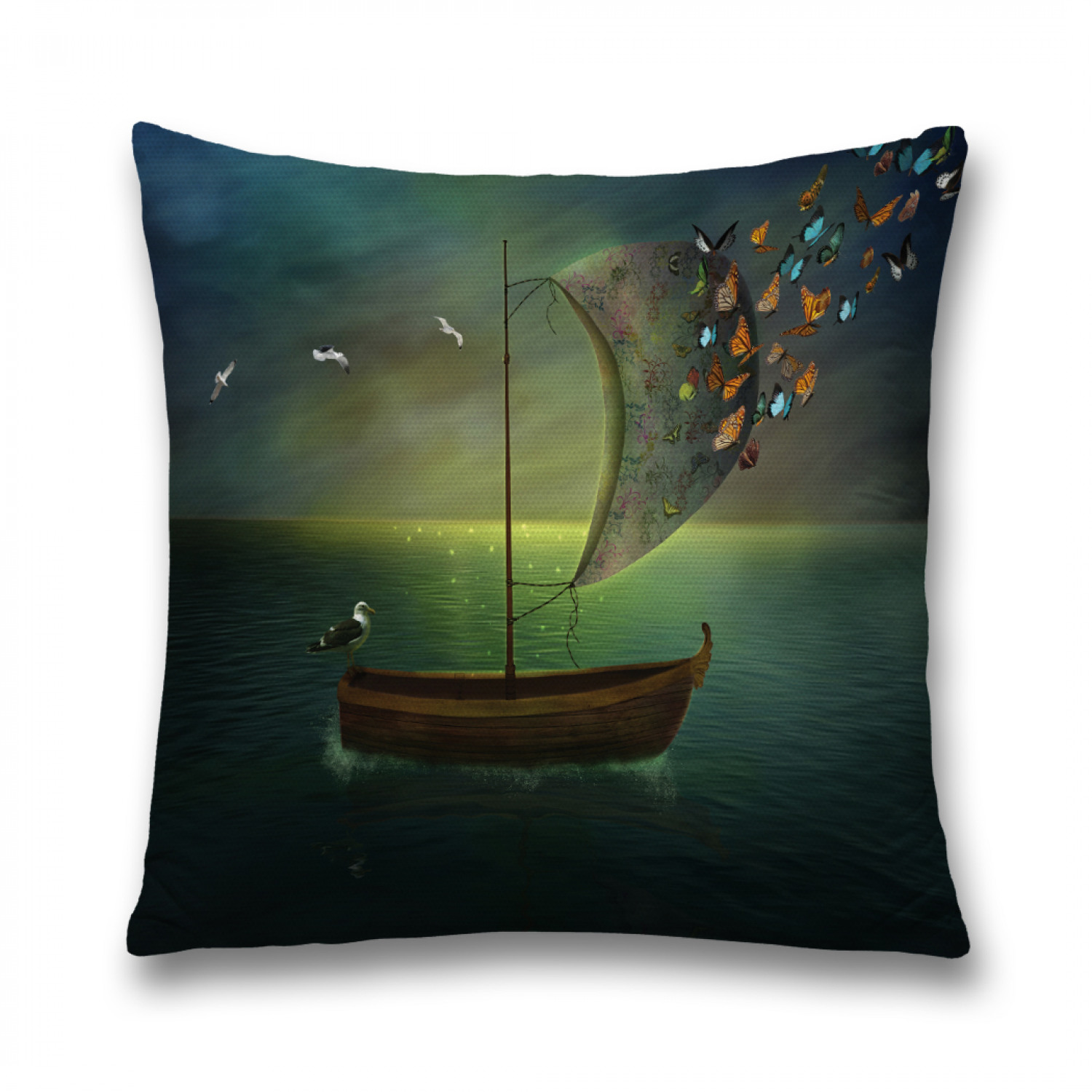 

Наволочка декоративная JoyArty "Чайка на паруснике" на молнии, 45x45 см, Зеленый, Чайка на паруснике