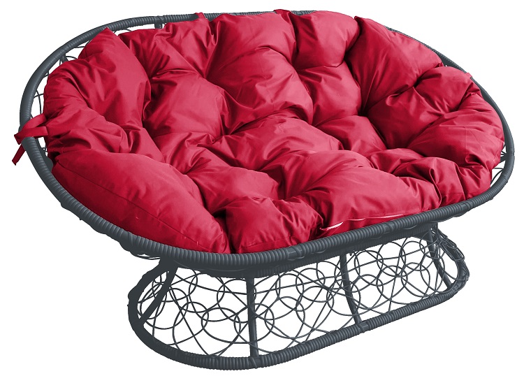 фото Диван садовый m-group мамасан с ротангом серый красная подушка