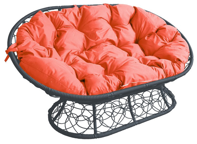 фото Диван садовый m-group мамасан с ротангом серый оранжевая подушка