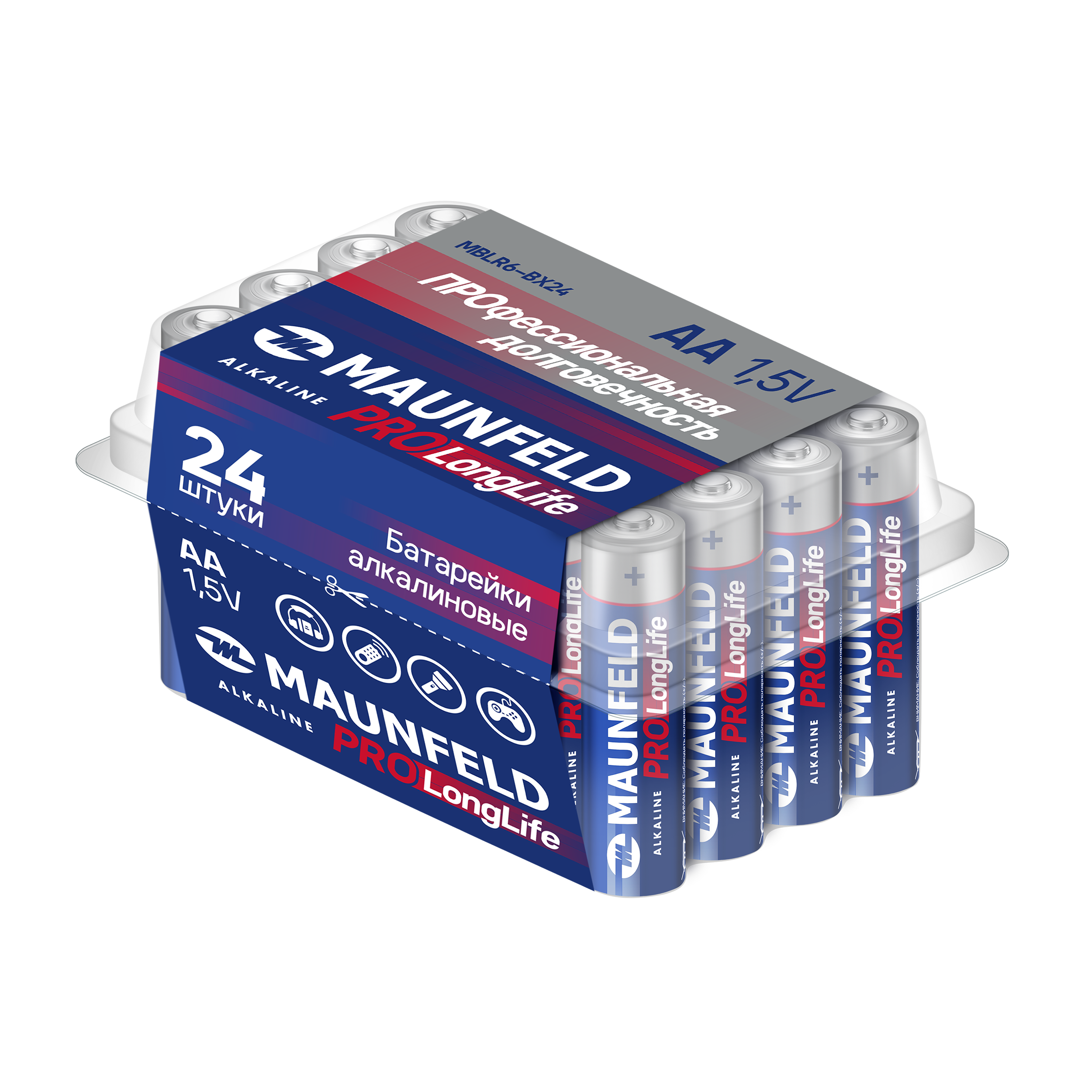 Батарейки MAUNFELD PRO Long Life Alkaline AA (LR6) MBLR6-BX24, бокс 24 шт.