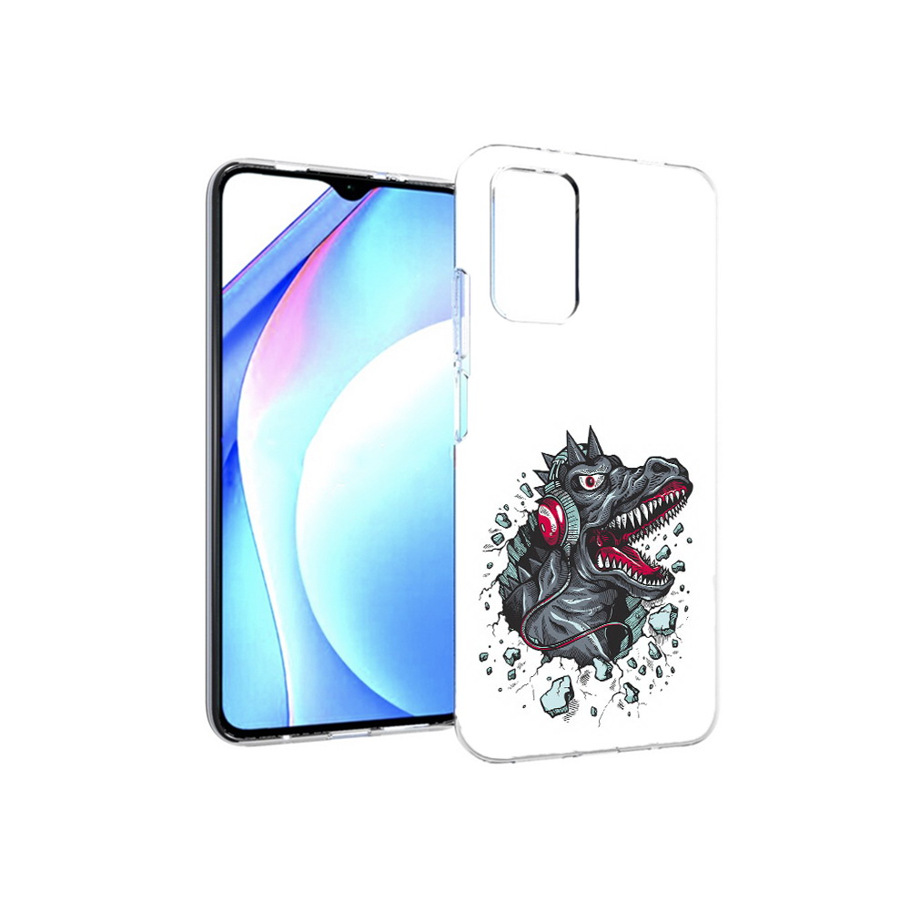 

Чехол MyPads Tocco для Xiaomi Redmi 9T Нарисованный динозавр в наушниках, Прозрачный, Tocco