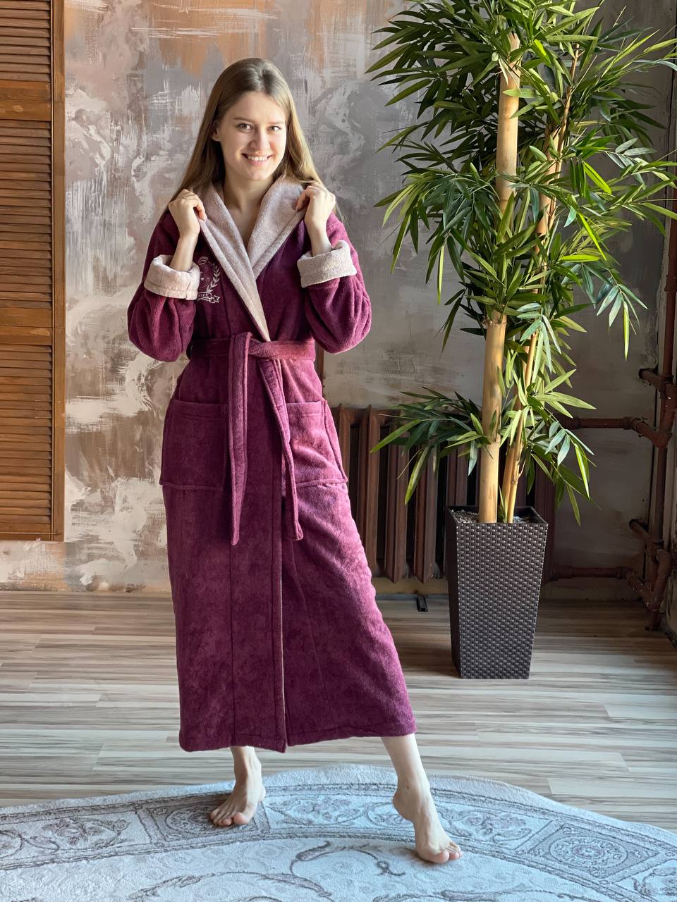 Халат женский JAN TEX ИЗЫСКАНЫЙ бордовый S