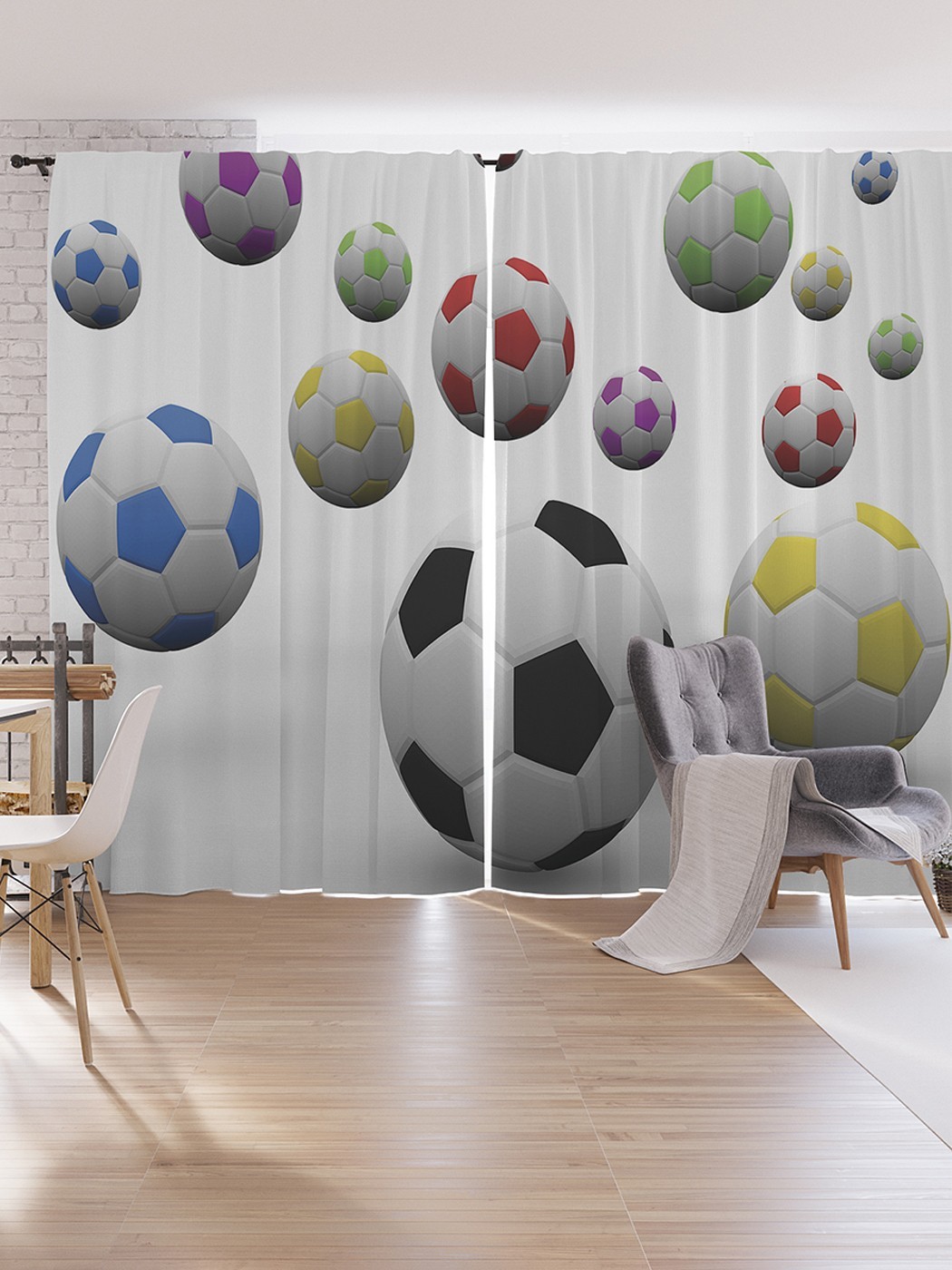 фото Шторы под лён joyarty "футбольные мячи", серия oxford delux, 340х265 см