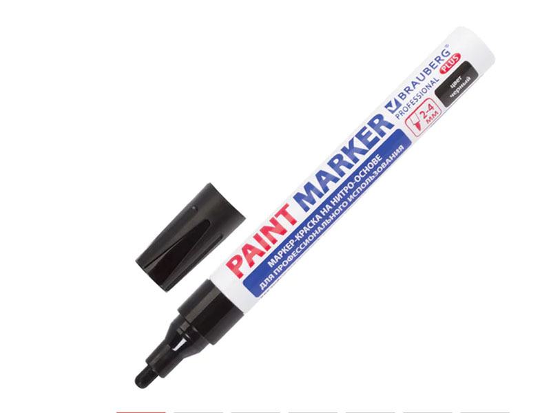 Маркер Brauberg Professional Plus Paint Marker 4 mm Black 151445 фломастеры 6 ов двусторонние круглый наконечник 2 мм 5 мм вентилируемый колпачок в блистере