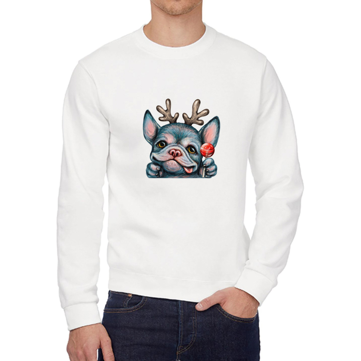 

Свитшот женский CoolPodarok Животные. Собака с конфетой белый 42 RU, W0501607
