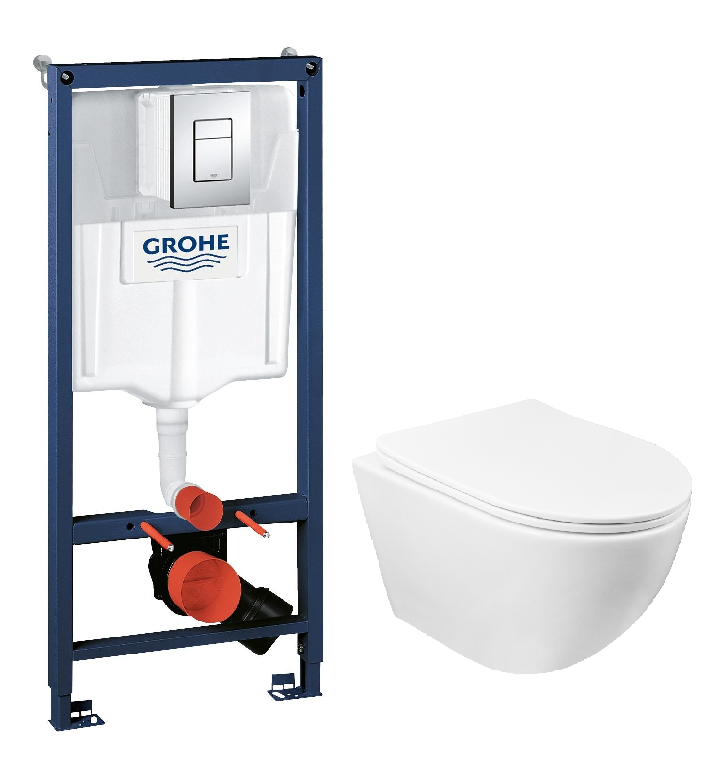 фото Комплект инсталляция grohe 38772001 кн.кв.хр + унитаз azario grado az0046 +сиденье 34-0764