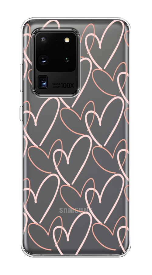 

Чехол на Samsung Galaxy S20 Ultra "Узор из сердечек", Розовый;бежевый, 29450-6
