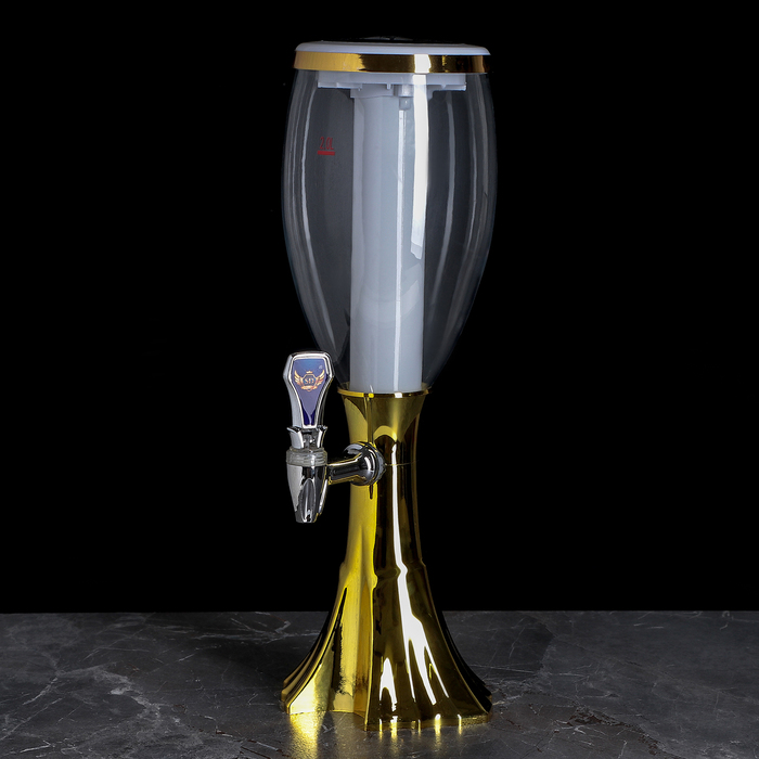 Башня пивная Gold, 2 л, колба с подсветкой, цвет золотой