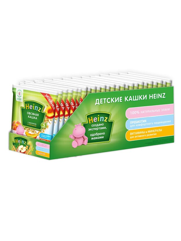 

Каша молочная Heinz Овсяная с персиком с 5 мес. 30 г, 25 шт., Овсяная с персиком