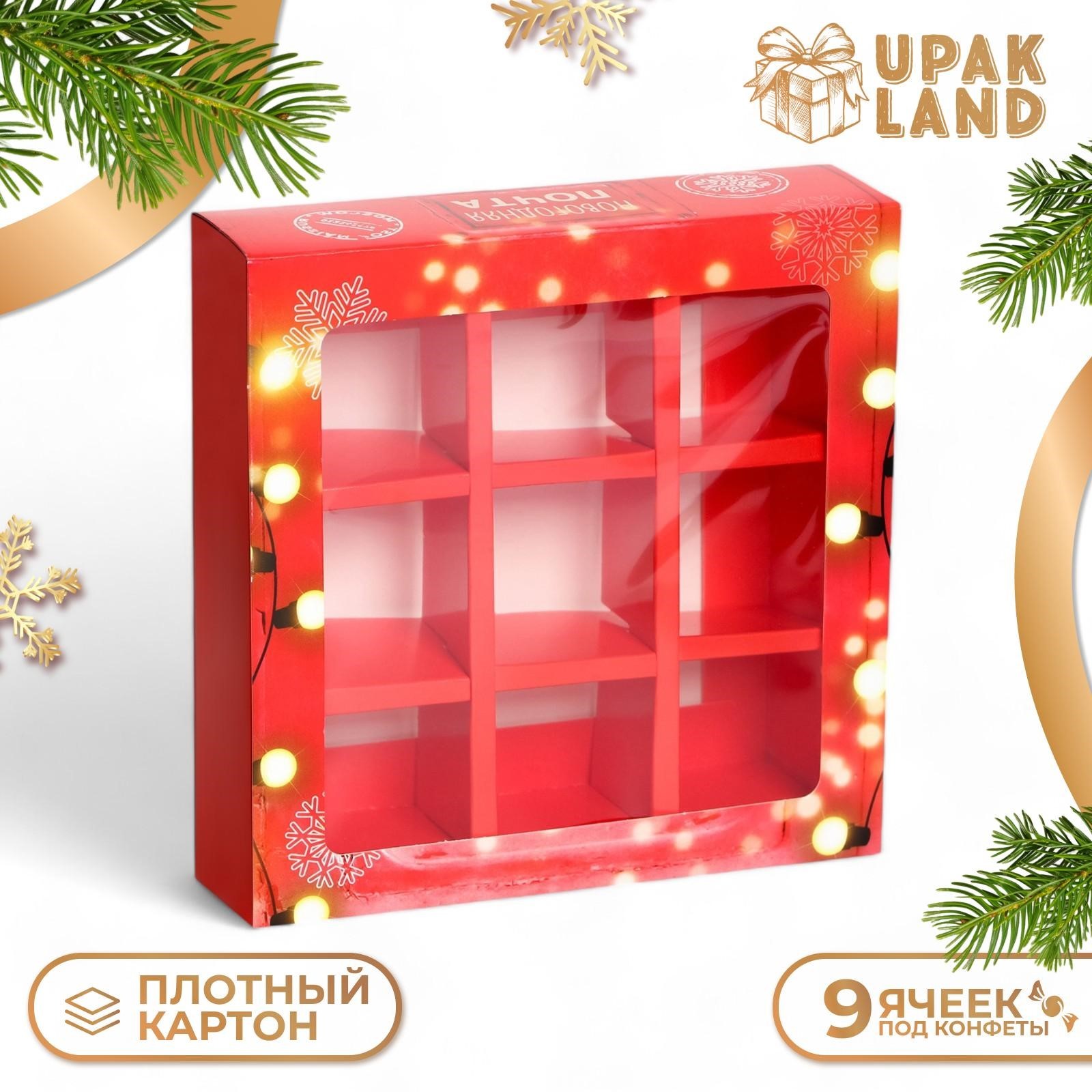 

Подарочная коробка UPAK LAND под 9 конфет Новогодняя почта 13,8 х 13,8 х 3,8 см, 1 шт