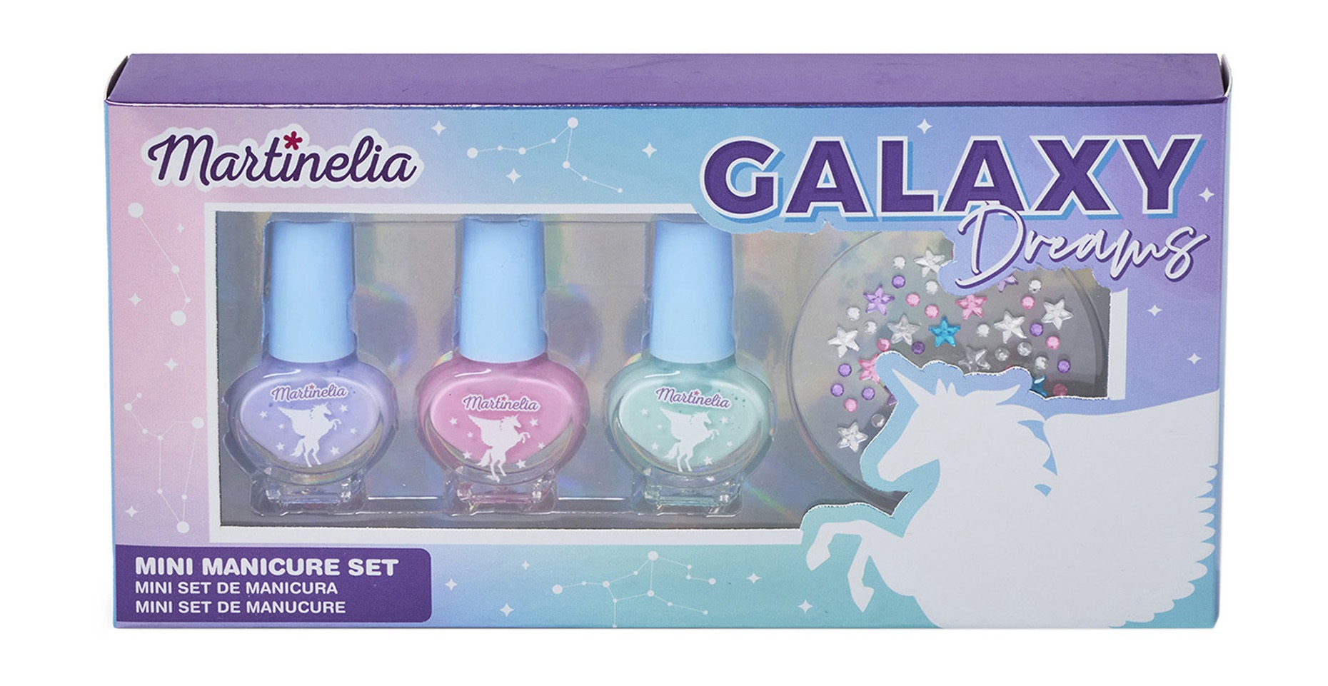 

Набор детской косметики для ногтей Martinelia Galaxy Dreams Mini Manicure Set 4 пр. 11982, Голубой;зеленый;розовый