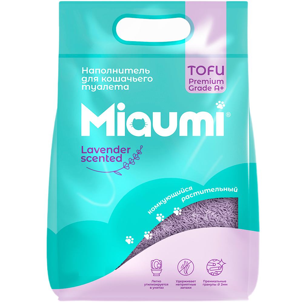 Комкующийся наполнитель Miaumi Lavender Scented Тофу, лаванда, 8,3 кг