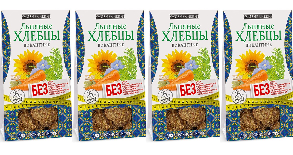 

Льняные хлебцы "Пикантные", ЖИВЫЕ СНЕКИ 4 шт по 50г