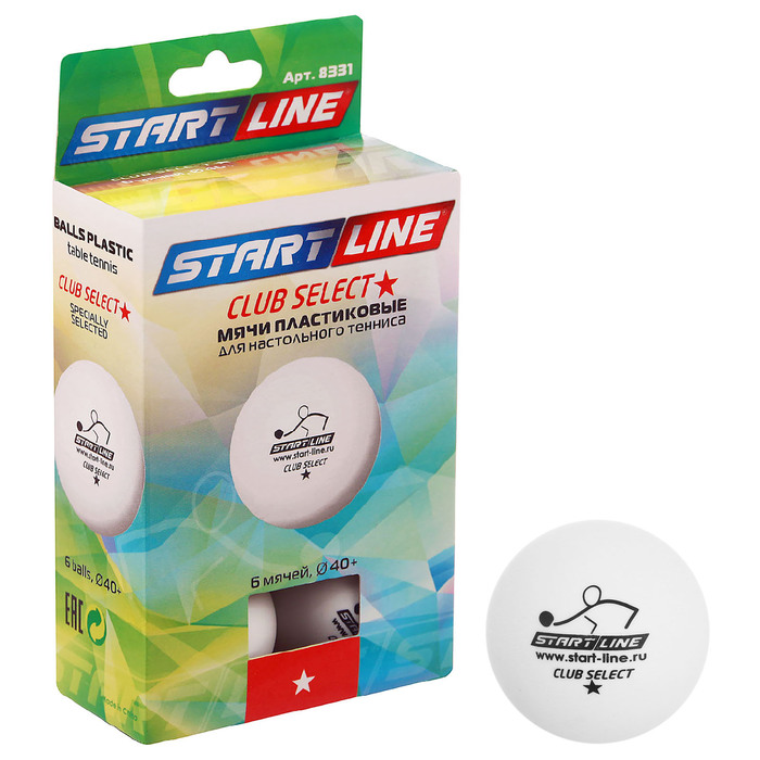 

Мяч для настольного тенниса Start line Club Select, 1 звезда, набор 6 шт., цвет белый