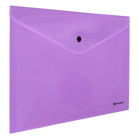 

Папка-конверт с кнопкой Brauberg Pastel, А4, непрозрачная, лиловая, 0,18 мм, 270475, 30 шт, Фиолетовый