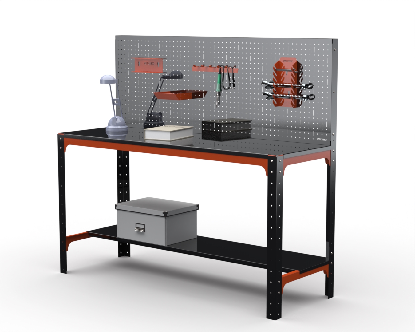 

Стол металлический Metalex серия KIT 750х1500х600 + перфопанель с комплектом аксессуаров)