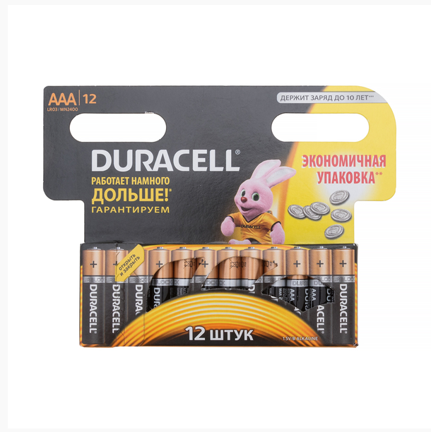 Батарейки алкалиновые Duracell Basic ААA (LR03) 12 штук батарейки щелочные duracell lr14 c basic 2 шт