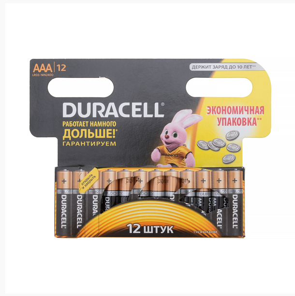 Батарейки алкалиновые Duracell Basic ААA (LR03) 12 штук батарейки duracell optimum щелочные aaa 4 шт