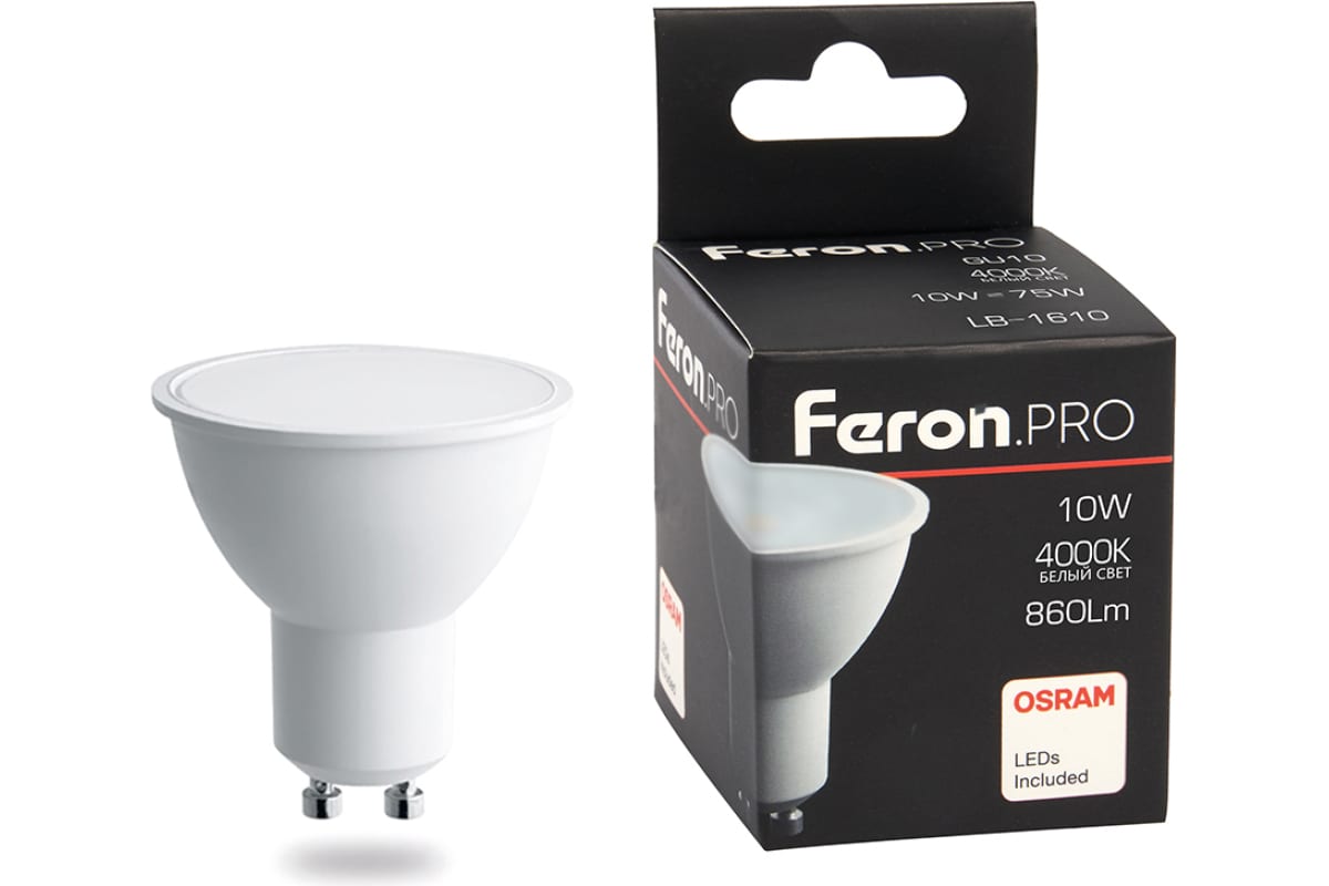 

Лампа светодиодная Feron GU10 10W 4000K матовая LB-1610 38162, 1шт