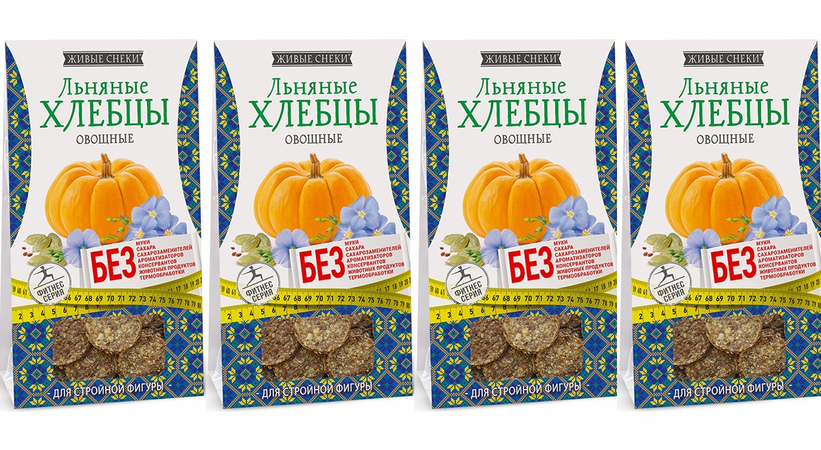

Льняные хлебцы "Овощные", ЖИВЫЕ СНЕКИ 4 шт по 50г