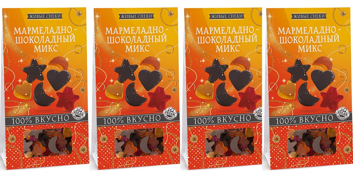 Мармеладно-Шоколадный МИКС, ЖИВЫЕ СНЕКИ 4 шт по 80г