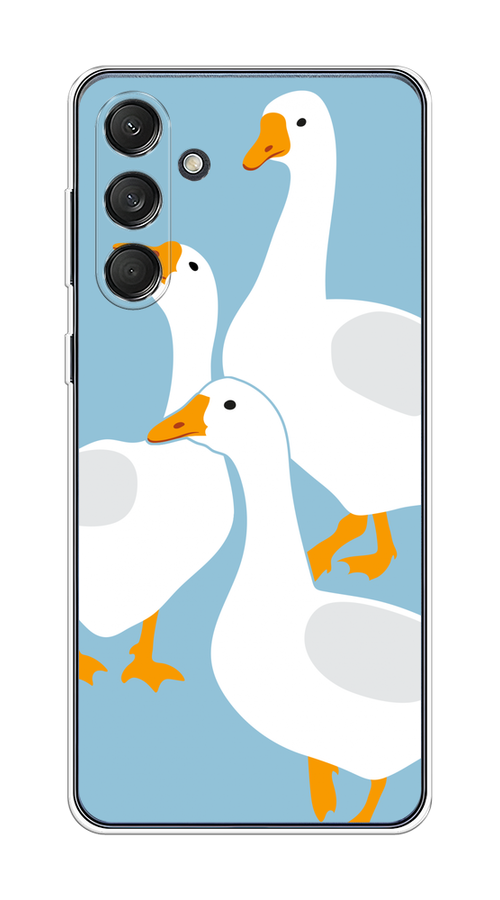 

Чехол на Samsung Galaxy M55 "Гусиное трио", Голубой;белый;серый;желтый, 2109650-1