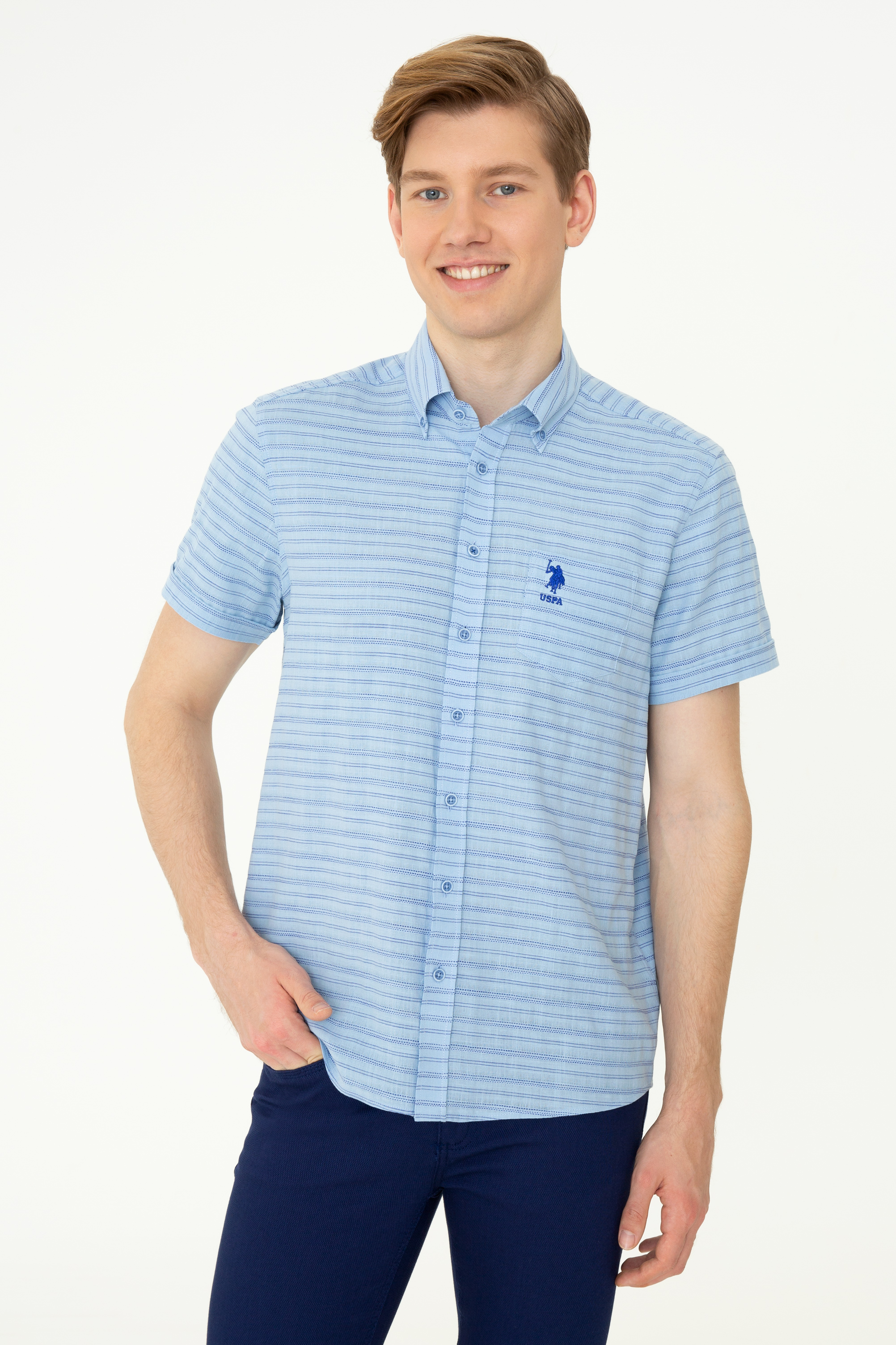

Рубашка мужская U.S. POLO Assn. G081SZ0040RESPOT голубая XL, G081SZ0040RESPOT