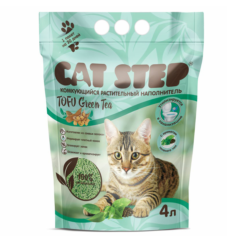 Комкующийся наполнитель Cat Step Tofu Green tea растительный, 4 л