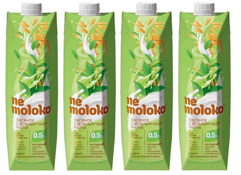 

Напиток овсяный Nemoloko с зеленым чаем матча 0,5%, 4х1л